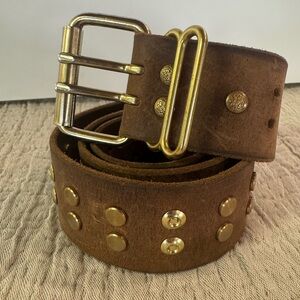 Forrest Hill Amish Crafted Brown Leather Belt with Gold Rivet Accents 2” Size 34